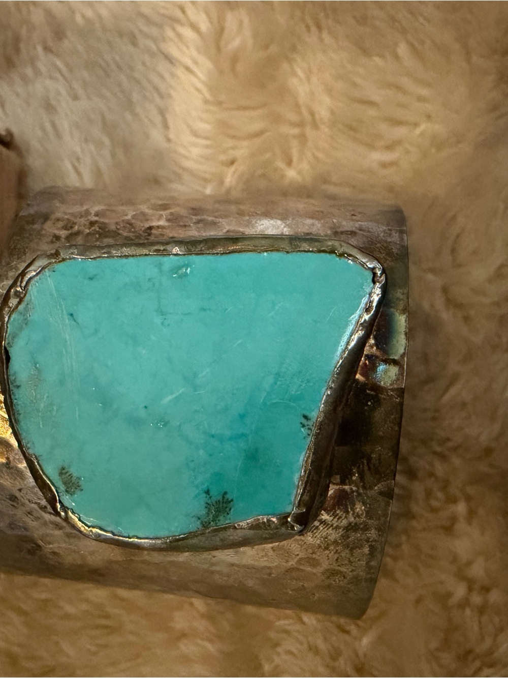 Turquoise Stone Silver Cuff Bracelet - Blue Turquoise